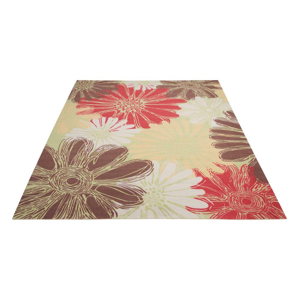Lime Green Floral Sketch 5' x 7' Easy-Care Synthetic Area Rug