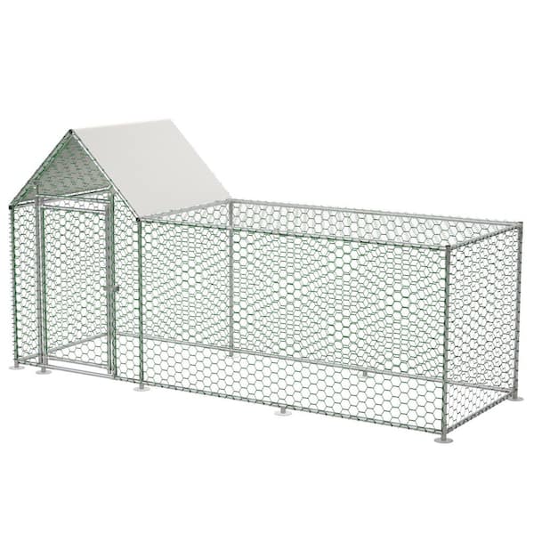 10 ft. x 3.5 ft. x 5 ft. Metal Chicken Coop w/Cover, Run Backyard Hen House Poultry Habitat Cage