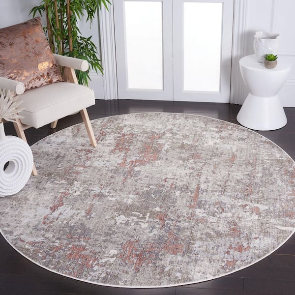 History 7 ft. x 7 ft. Light Gray/Terracotta Abstract Distressed Round Area Rug