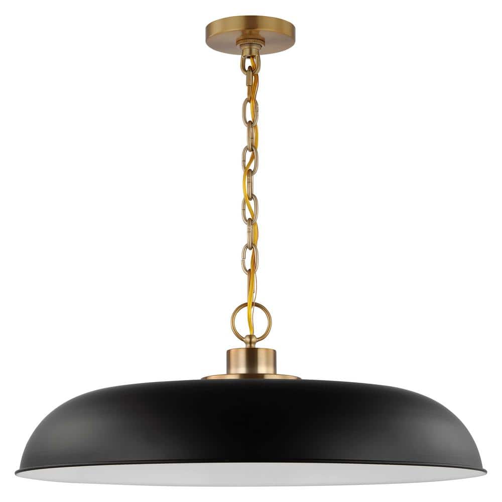Modern Matte Black and Burnished Brass Pendant Light