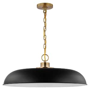 Colony 100-Watt 1-Light Matte Black/Burnished Brass Shaded Pendant Light with Black Metal Shade, No Bulbs Included