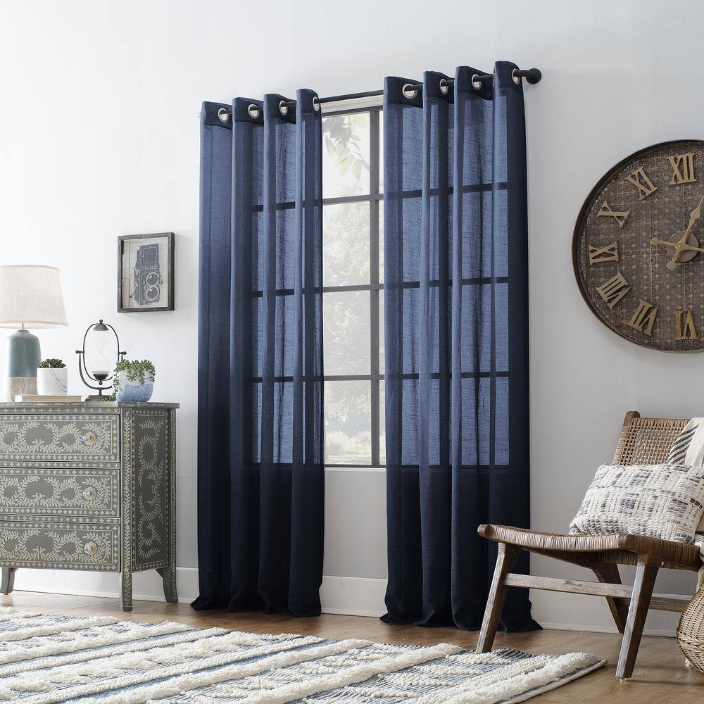 Navy Linen Blend Sheer Grommet Curtain Panel, 52" x 84"