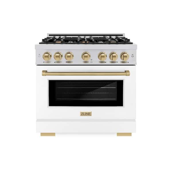 ZLINE Kitchen and Bath Select 36 in. 6-Burner Dual Fuel Range with Convection Oven in Stainless Steel, Matte White and Champagne Bronze
