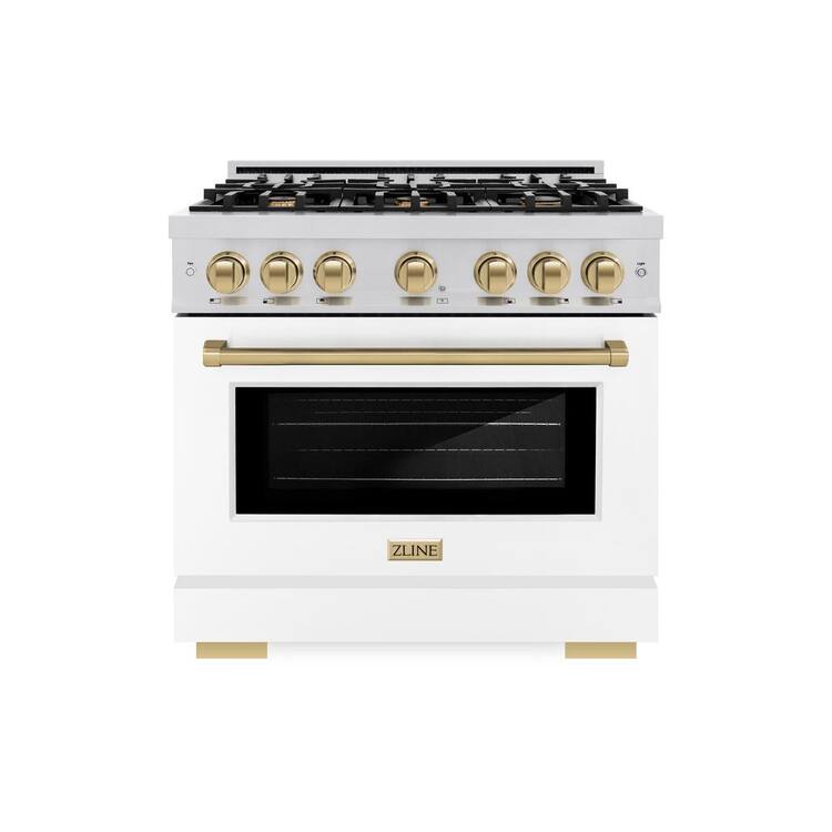 ZLINE Kitchen and Bath Select 36 in. 6-Burner Dual Fuel Range with Convection Oven in Stainless Steel, Matte White and Champagne Bronze