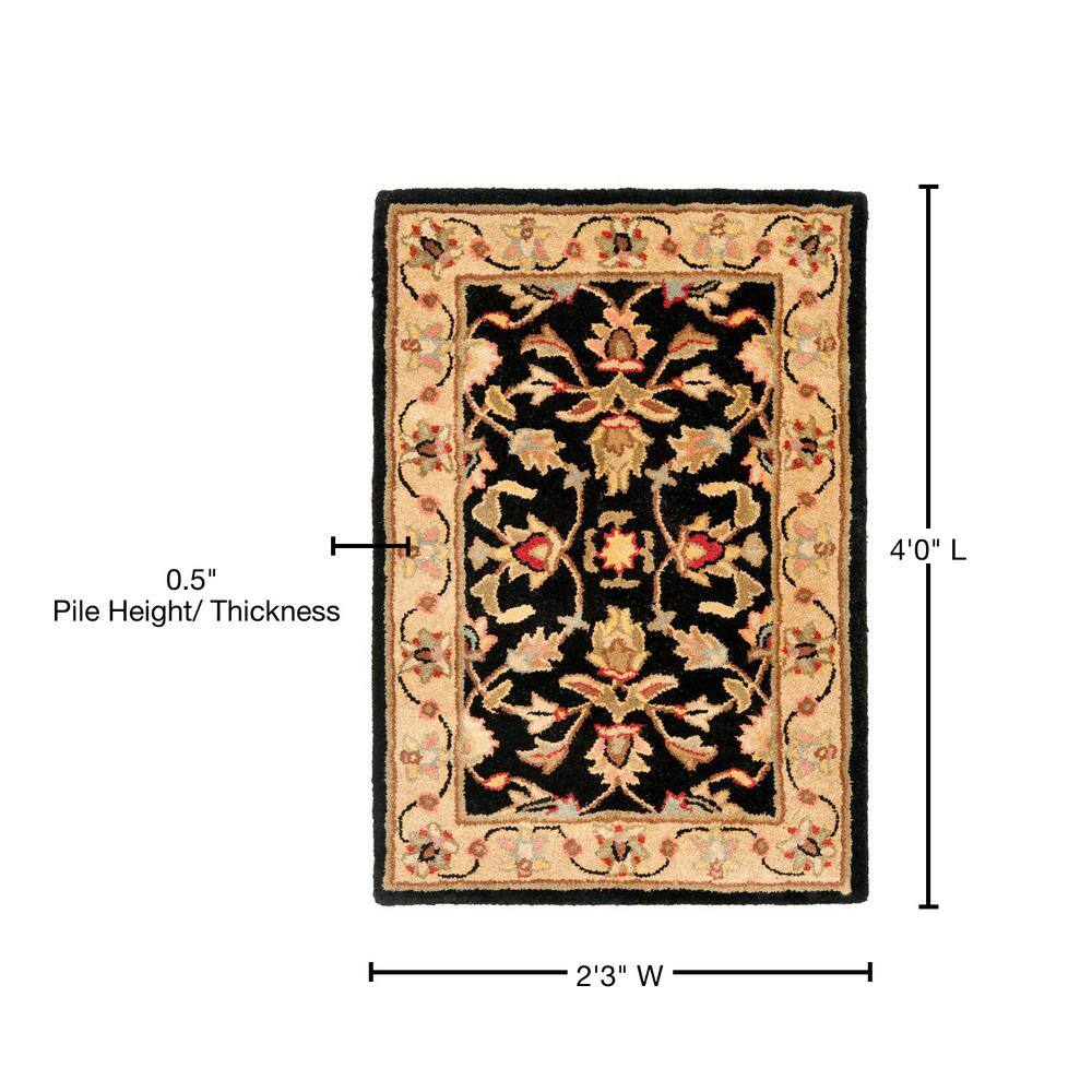 Handmade Black Floral Wool Rectangular Rug 27" x 4"
