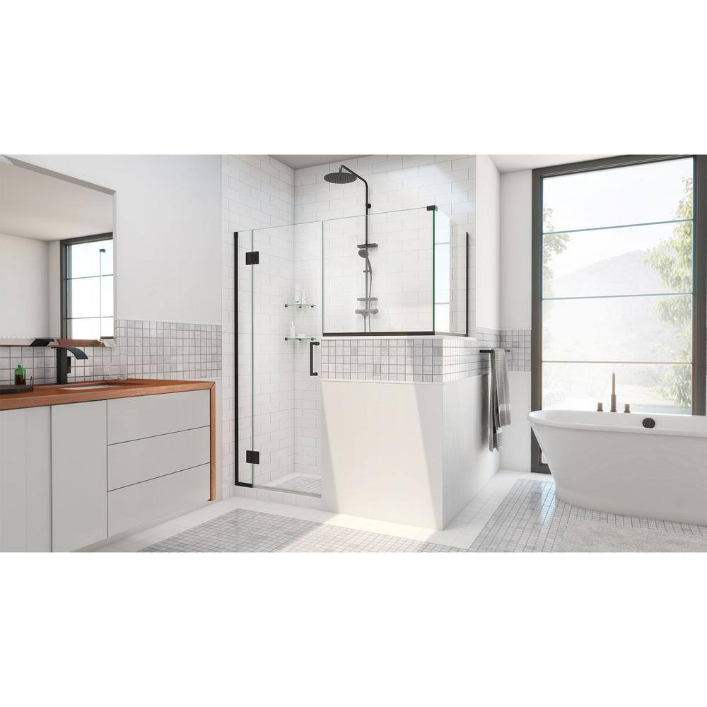Matte Black Frameless Hinged Shower Enclosure with Clear Glass