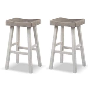 Kater 29 in. Gray and White Backless Solid Wood Bar Stool (Set of 2)