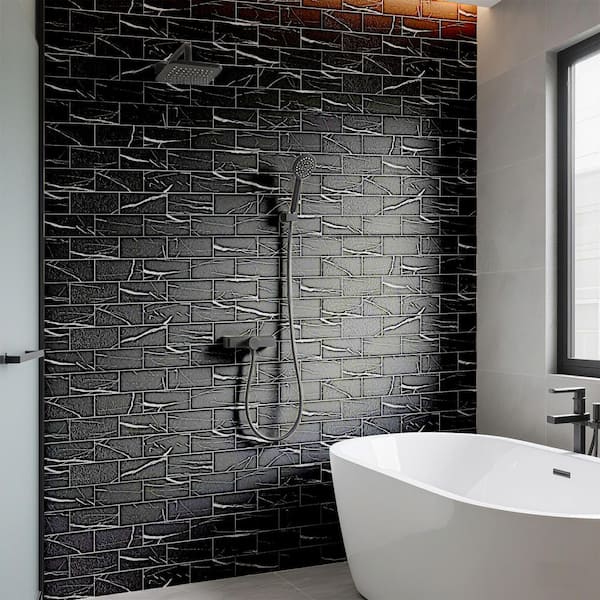 Black Marble 3in.x 6in. PVC Peel and Stick Backsplash for Kitchen, 102-Pieces, Self-Adhesive Subway Tiles(12sq.ft./box)