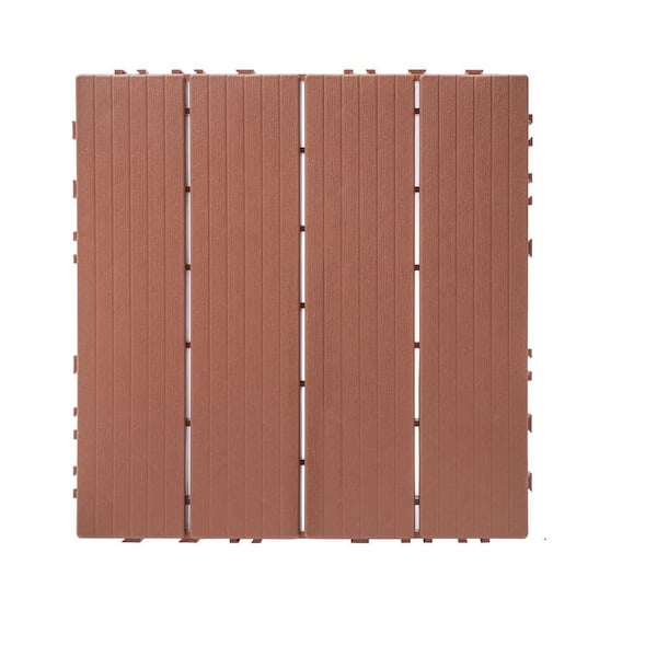 12 in. x 12 in. Square Plastic Interlocking Deck Tiles Composite Deck Tile for Garden Poolside,Mahogany Colour (44Pack)
