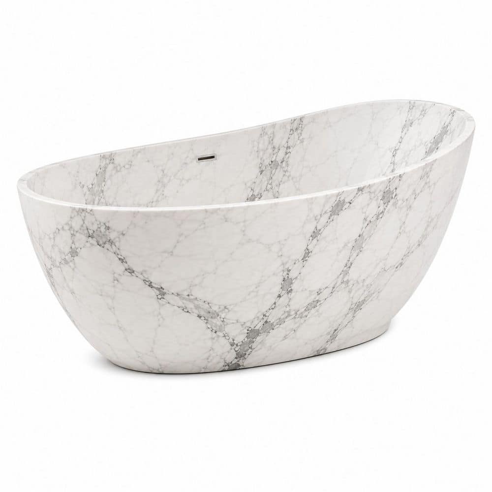 58 in. x 31.5 in. Acrylic Freestanding Soaking Bathtub in Matte Carrara Marble with Glossy White Drain price history on PriceWatchPro