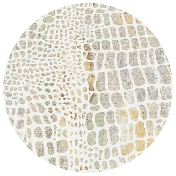 Chantille Machine Washable Indoor/Outdoor Abstract ACN3000 Ivory 8 ft. x 8 ft. Round Rug