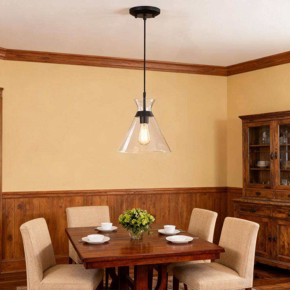Avex 1-Light Black Pendant Light with Cone Clear Glass Shade, No Bulbs Included price history on PriceWatchPro