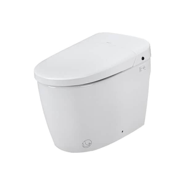 Smart Bidet Toilet Foot Sensor Flush, Warm Air, Dryer Remote Control, LED Night Light & Heated Seat Tankless in White