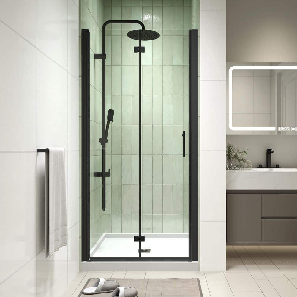 Modern 36 in. W x 72 in. H Bi-Fold Frameless Shower Door in Matte Black Finish with 1/4 in. (6mm) Clear Glass price history on PriceWatchPro
