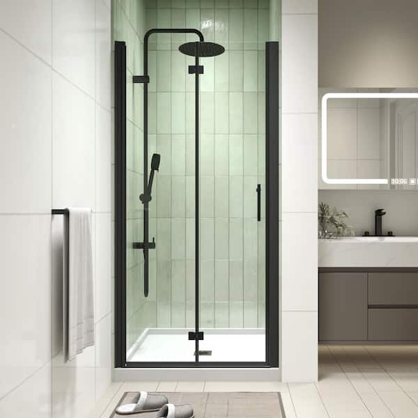 imperiol Modern 36 in. W x 72 in. H Bi-Fold Frameless Shower Door in Matte Black Finish with 1/4 in. (6mm) Clear Glass
