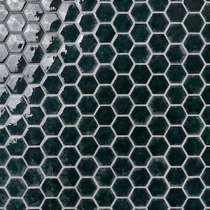 Delphi Midnight Blue 10.82 in. x 12.59 in. Polished Glass Hexagon Mosaic Wall Tile (0.94 Sq. Ft. Each)