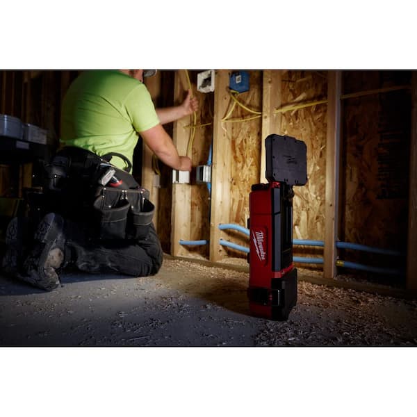 Milwaukee M12 12V Lithium-Ion Cordless PACKOUT Flood Light and M18 FUEL 1 in. SDS-Plus Rotary Hammer/Dust Extractor Kit
