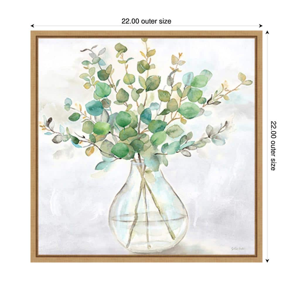 Eucalyptus Vase II Green and Brown Canvas Wall Art with Maple Frame