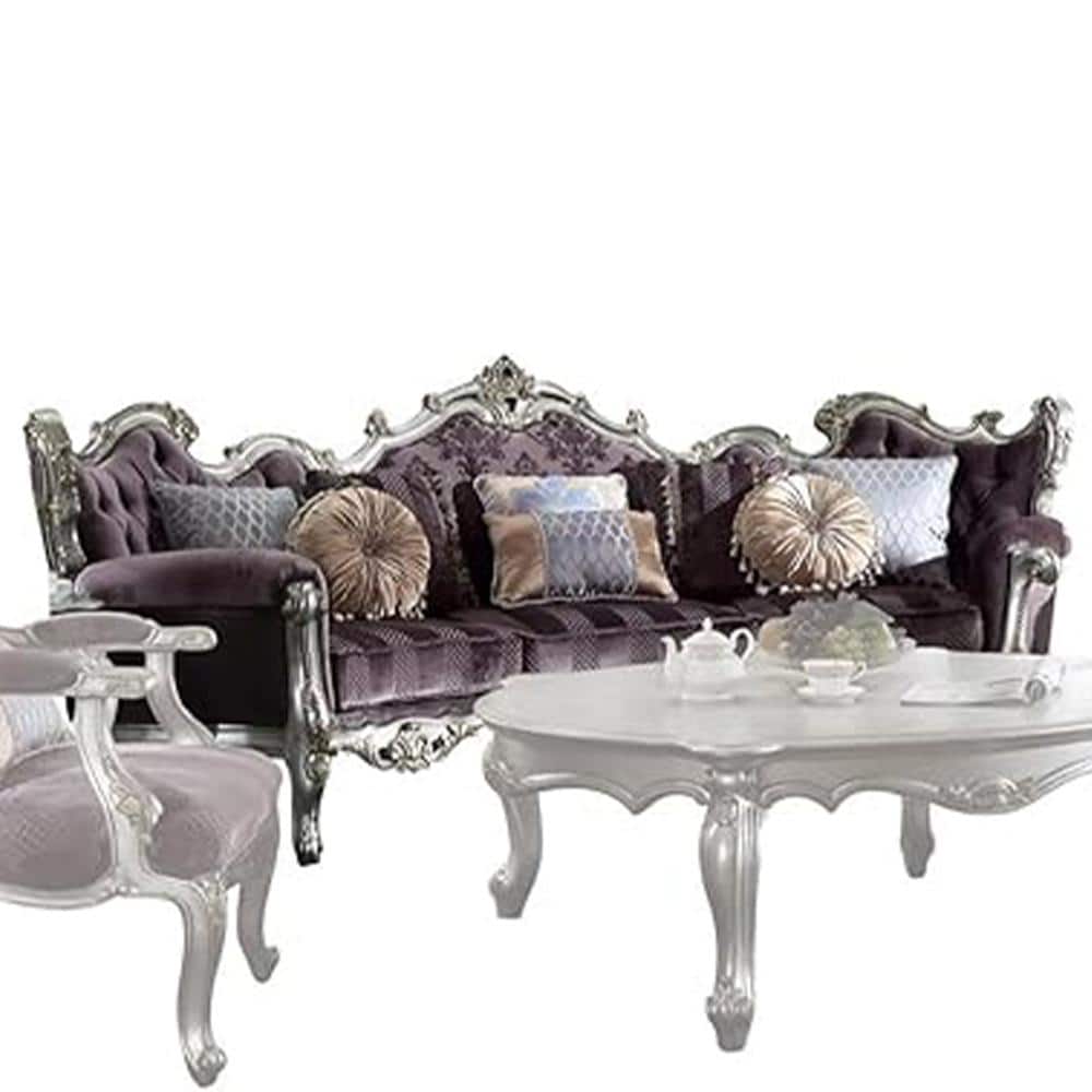 Picardy Antique Platinum Velvet Sofa with 8 Pillows