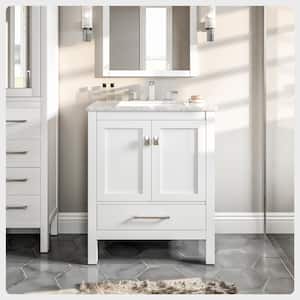 Aberdeen 24 in. W x 22 in. D x 34 in. H Bath Vanity in White with White Carrara Marble Top with White Sink