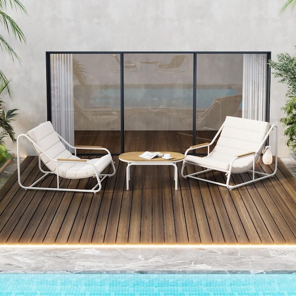 椅子 Easy lounge chair White 3-Piece Metal Outdoor Chaise Lounge Chairs, Patio