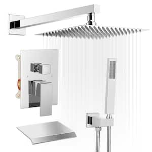 Single-Handle 3-Spray 12 in. Square Bathroom Tub and Shower Faucet in Chrome (Valve Included)