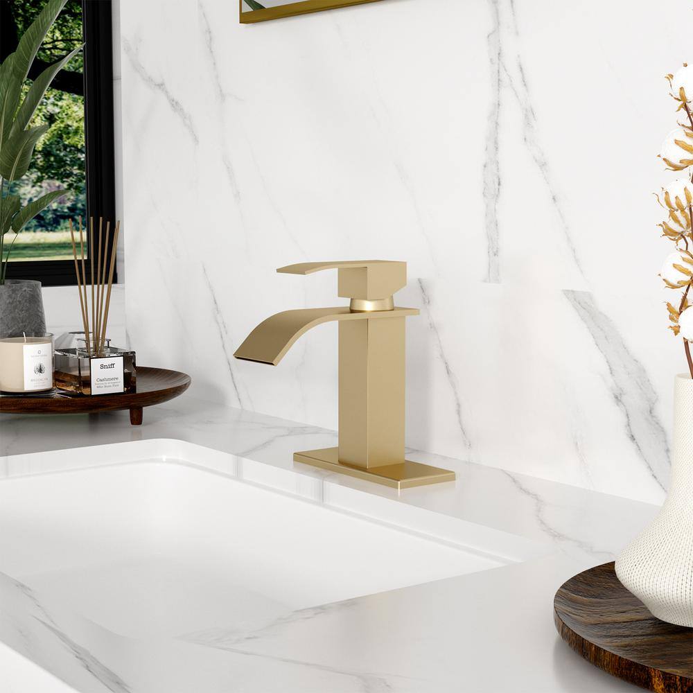 Brushed Gold Single Handle Waterfall Bathroom Faucet