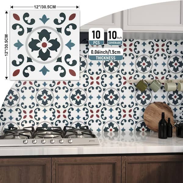 Multi-Colored 12 in. x 12 in. Vinyl Peel and Stick Backsplash, Self-Adhesive Wall Tile for Kitchen (10 sq. ft. /10-Pack)