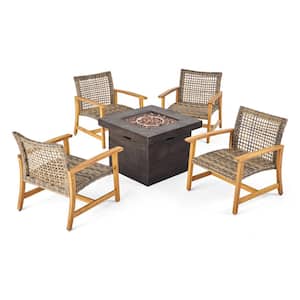 Breakwater Grey 5-Piece Wood Patio Fire Pit Seating Set