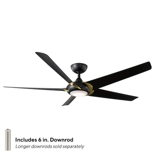 Lucid 62 in. Integrated LED Indoor/Outdoor 5-Blade Smart Ceiling Fan in Soft Brass Matte Black with 3000K and Remote