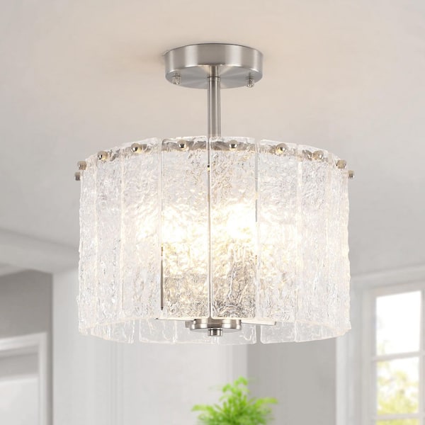12.4 in. 4-Light Nickel Modern Semi-Flush Mount Light Ceiling Light Fixture with Glass Shade