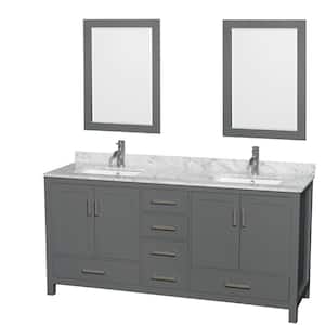 Sheffield 72 in. W x 22 in. D x 35 in. H Double Bath Vanity in Dark Gray with White Carrara Marble Top and 24" Mirrors