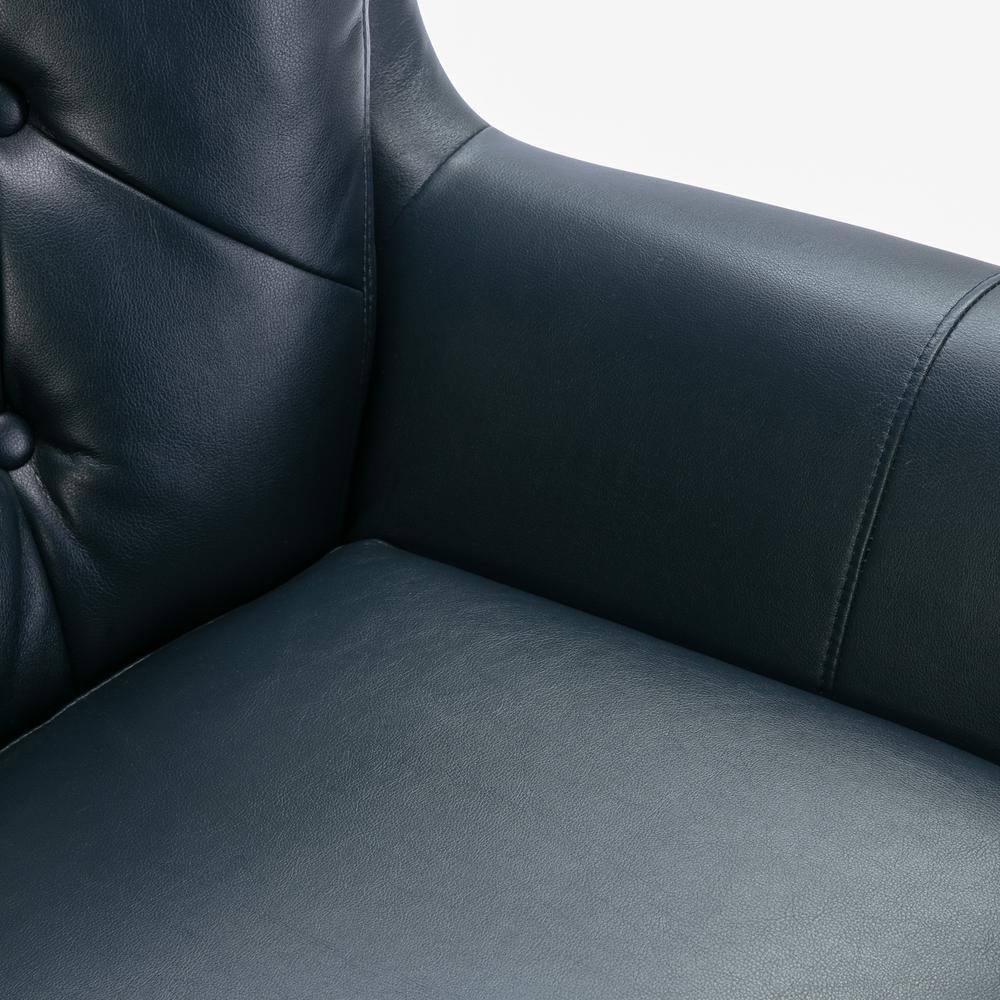 Clayton Midnight Blue Tufted Faux Leather Swivel Accent Chair
