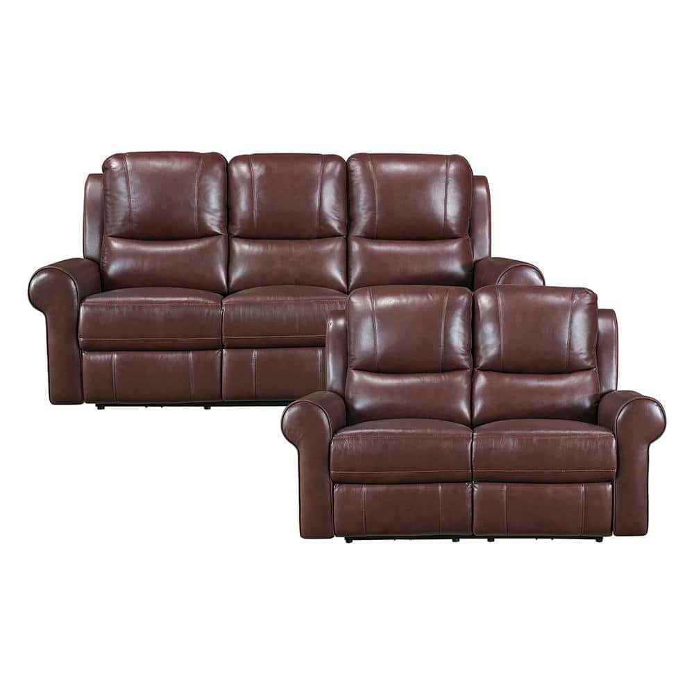 Fargo 81.5 in. W Rolled Arm Leather Rectangle 2-Piece Power Reclining Sofa 