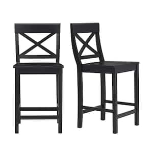 Cedarville Charcoal Black Wood Counter Stools with Cross Back (Set of 2)