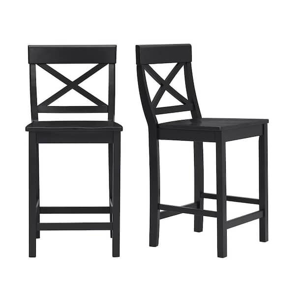 StyleWell Cedarville Charcoal Black Wood Counter Stools with Cross Back (Set of 2)