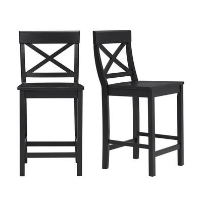 Cedarville Dark Charcoal Wood Counter Stool with Cross Back (Set of 2) (19.42 in. W x 38.22 in. H)