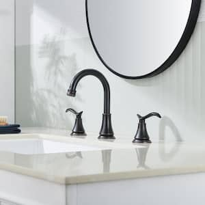 Deck Mounted Dual Handles Bathroom Faucet with Drain Kit Included in Oil Rubbed Bronze