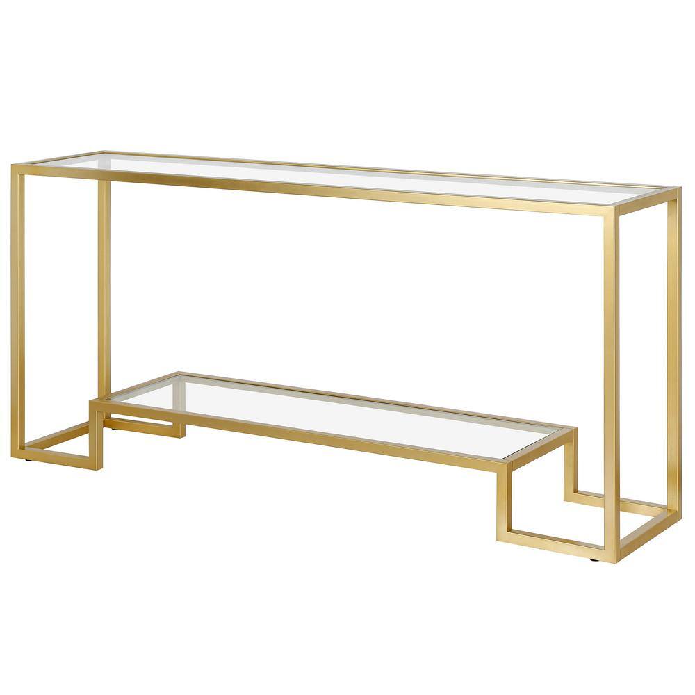 Athena Gold Handcrafted Metallic Console Table with Glass Top