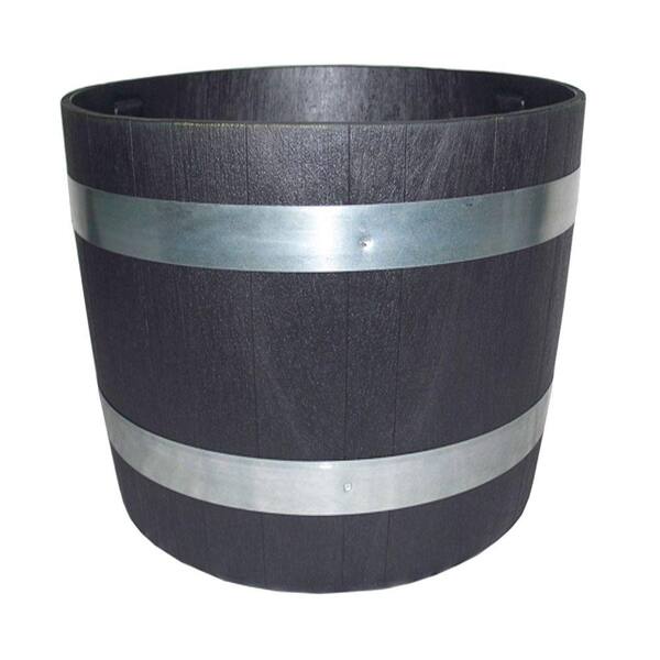 Unbranded SmartWare 23-1/2 in. Black Resin Whiskey Barrel Planter-DISCONTINUED