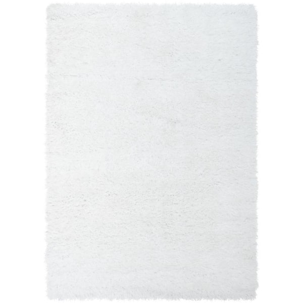Well Woven Kuki Chie Glam Solid Textured Ultra-Soft White 5 ft. 3 in. x 7 ft. 3 in. 2-Tone Shag Area Rug