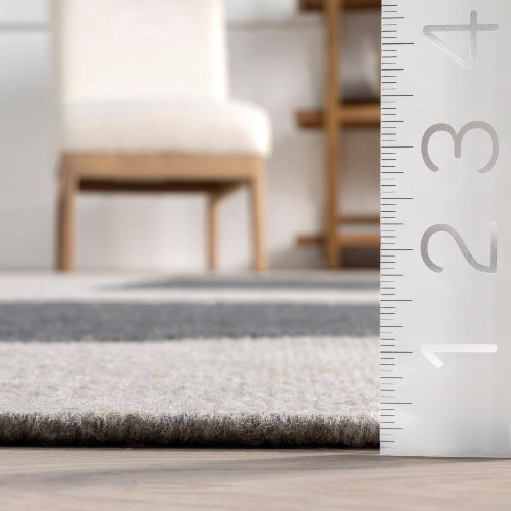 Blue and Gray Wool Rectangular Area Rug, 5' x 8'