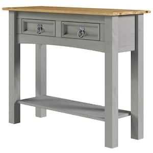 Classic Cottage Series 34.5 in. Corona Gray Rectangle Shape Wood Pine Top Console Table with 2 Drawers
