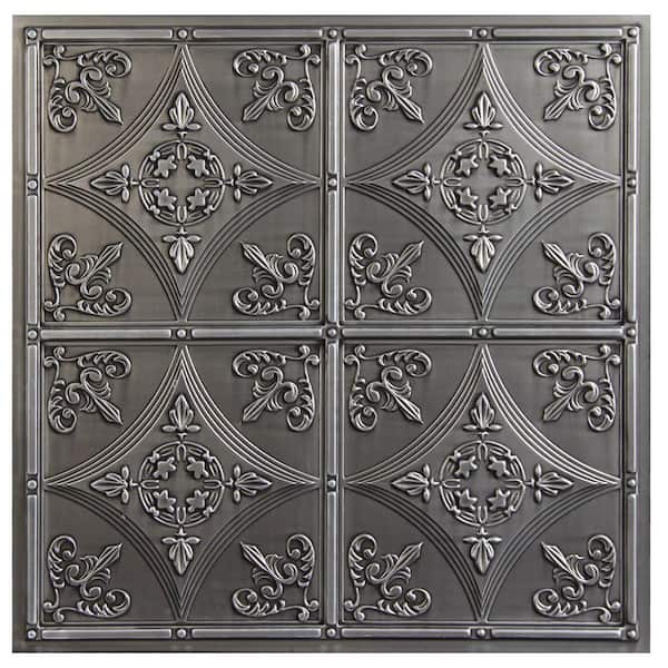 uDecor Basilica 2 ft. x 2 ft. Lay-in or Glue-up Ceiling Tile in Antique Nickel (40 sq. ft. / case)