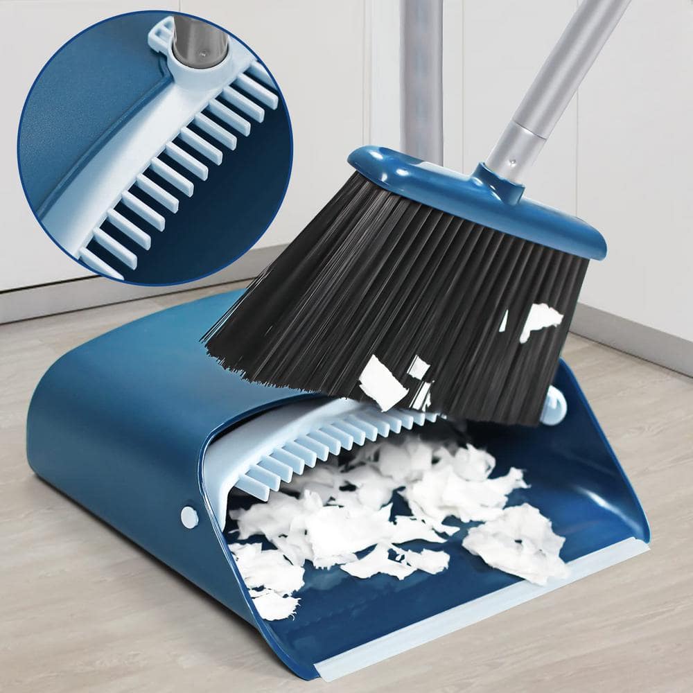 Blue Stainless Steel Long Handle Broom and Dustpan Set