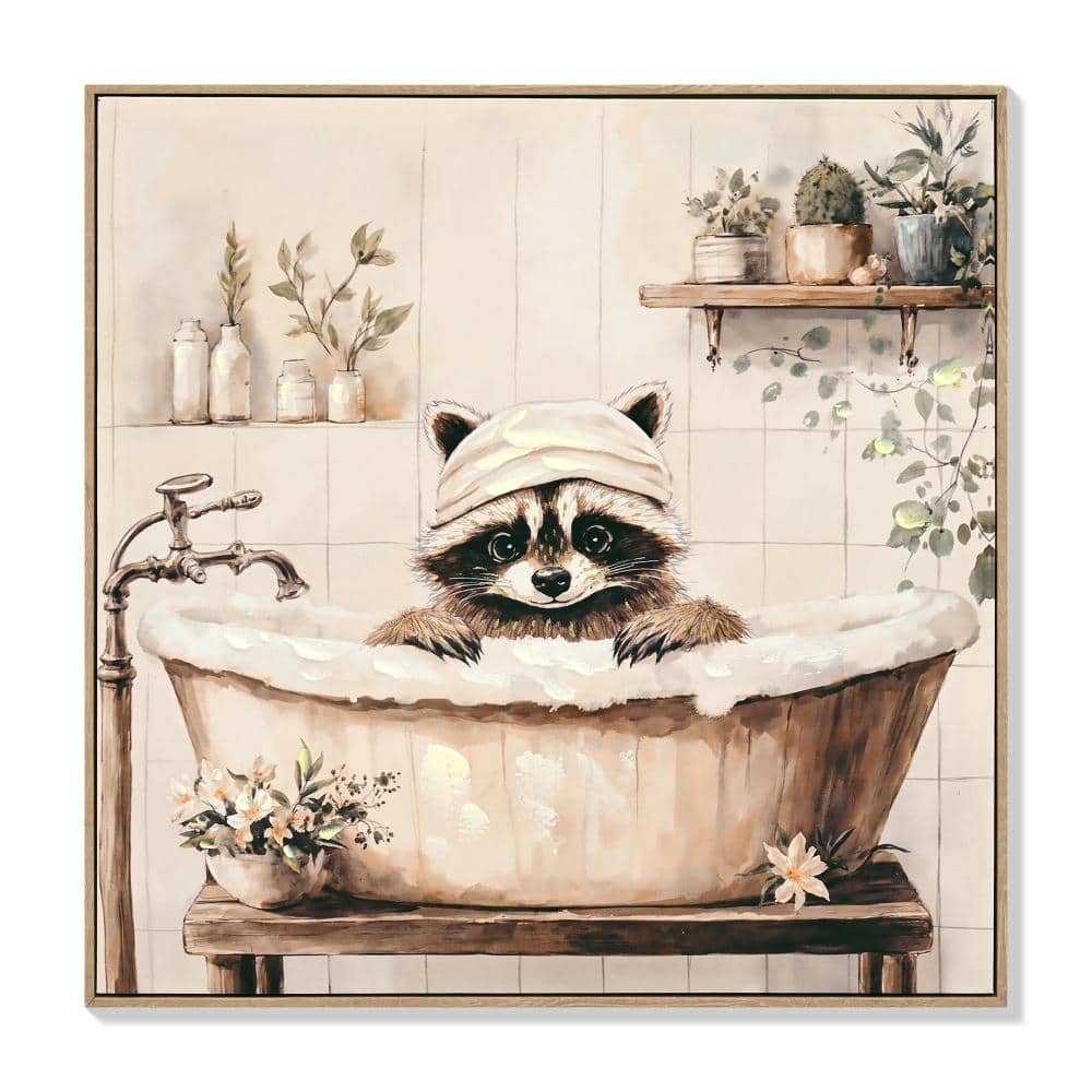 "24x24"" Hand-Touched Raccoon in Bathtub Canvas Wall Art, Black & White with Gold Dust" price history on PriceWatchPro