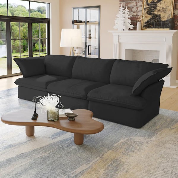 120.45 in. Square Arm Linen Velvet Rectangle 3-Piece Free combination Modular Sectional Sofa in. Black
