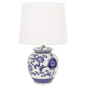Ceramic Chic 21 in. Blue and White Table Lamp with Cotton Shade