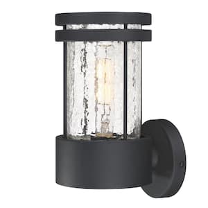 Mosley 1-Light Textured Black Outdoor Wall Mount Lantern with Clear Crackle Glass