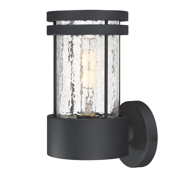 Westinghouse Mosley 1-Light Textured Black Outdoor Wall Mount Lantern with Clear Crackle Glass